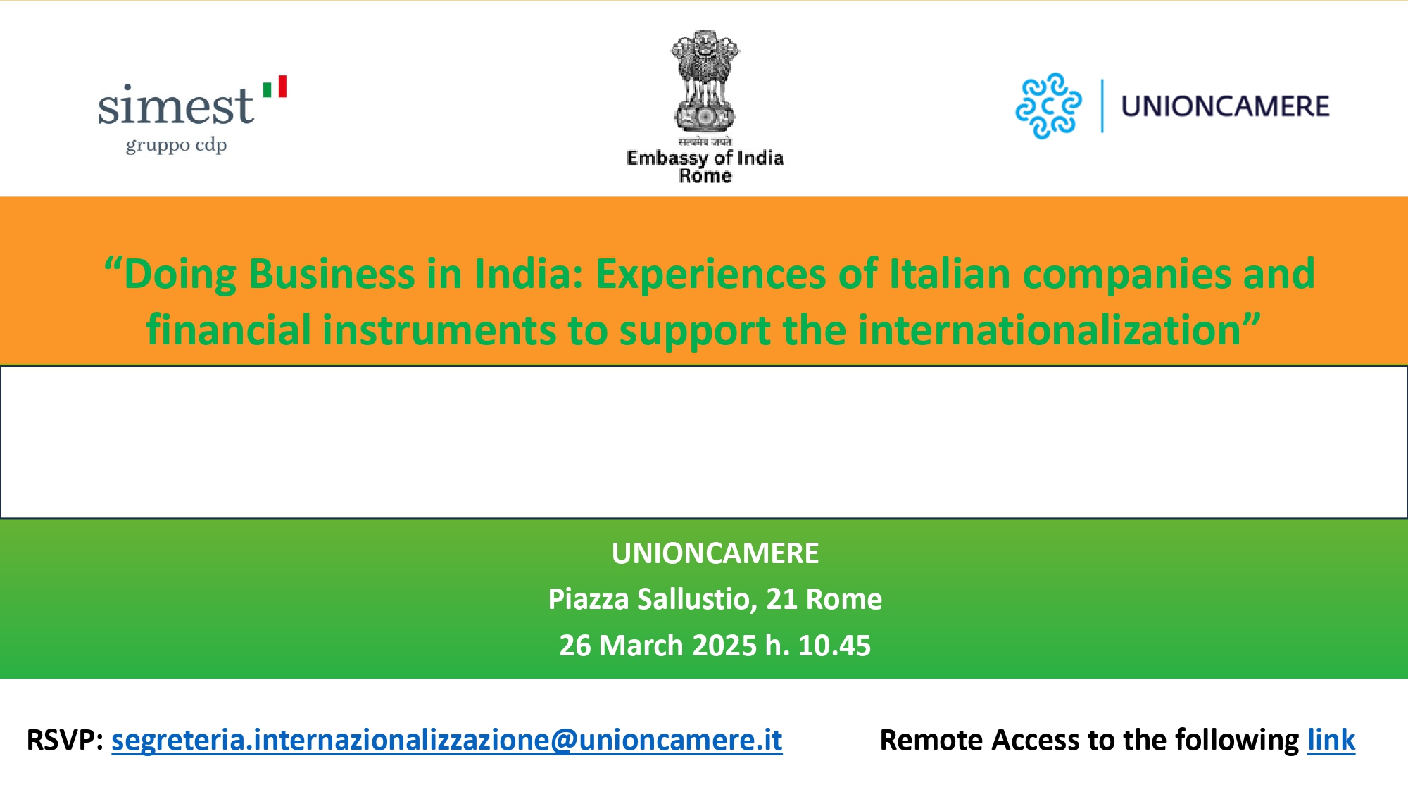 Evento Doing Business in India: Experiences of Italian companies and Financial instruments to support the internationalization