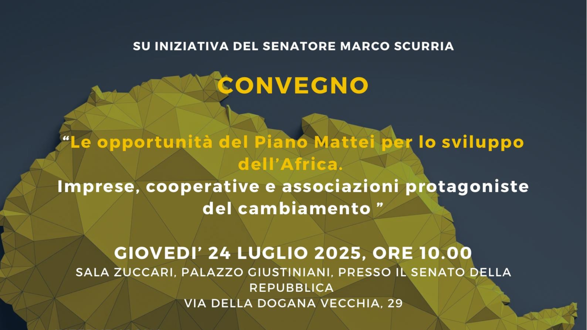Convegno al Senato: “Le opportunità del Piano Mattei per lo sviluppo dell’Africa. Imprese, cooperative e associazioni protagoniste del cambiamento”